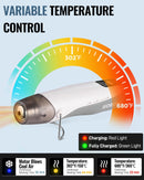 WORKPRO 7.2V Mini Cordless Heat Gun, 680℉ Hot Air Gun with Reflector Nozzle, 3 Temp Settings - Cool Air, 302℉/680℉, Fully Ceramic Heating Core for Halloween Crafts & DIY Embossing
