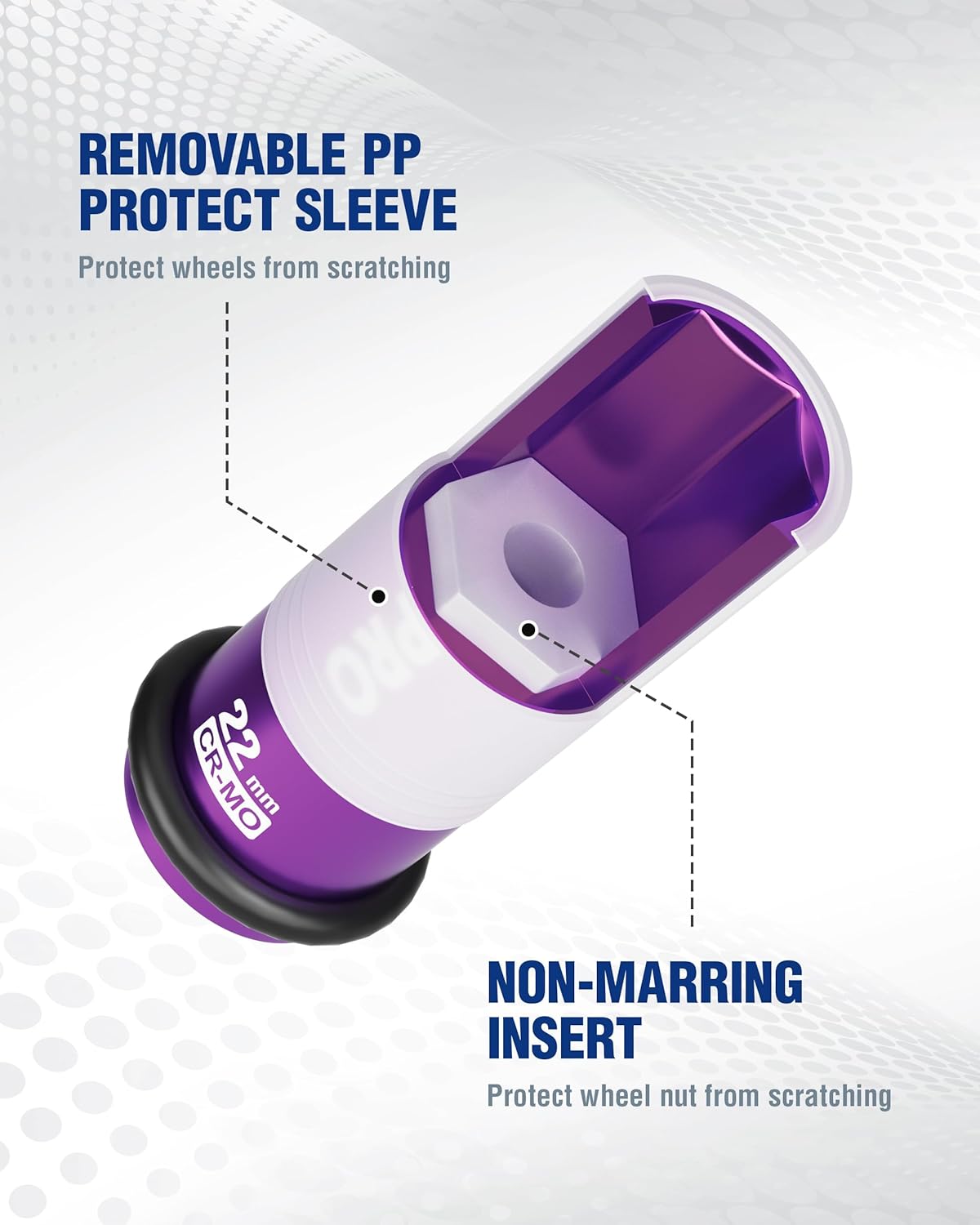 Removable PP protective sleeve and non-marring insert for scratch-free lug nuts