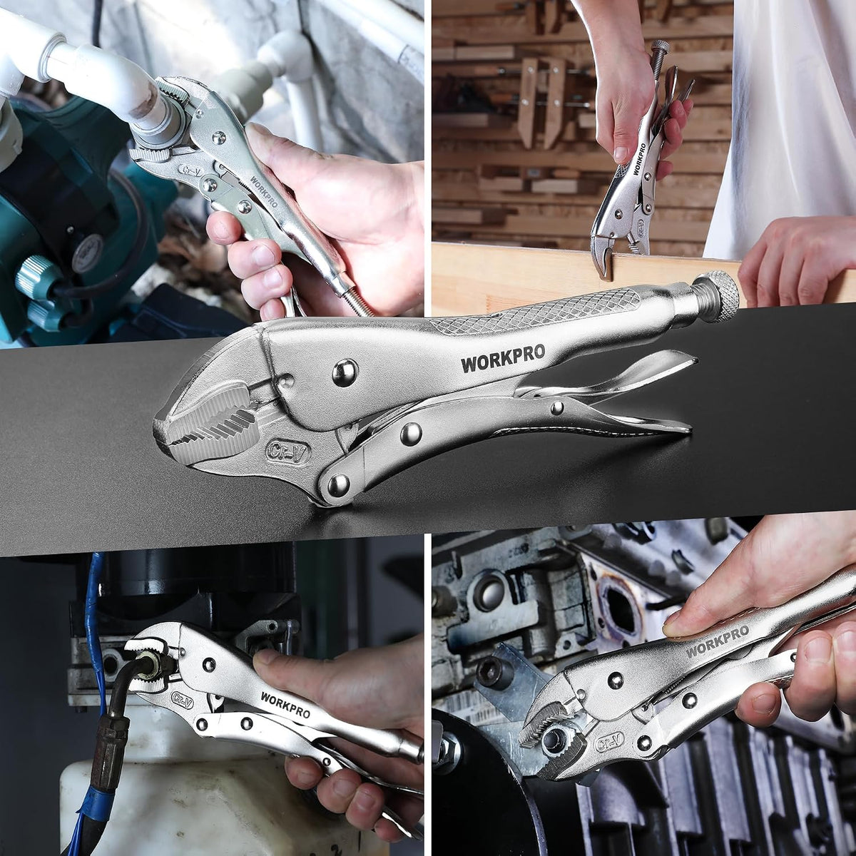 WORKPRO Locking Pliers, 10-inch Curved Jaw Vice Grips pliers | Chromium-Vanadium Steel Locking Pliers with Wire Cutter, Locking Adjustable Vise Grips for Clamping Twisting Welding