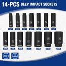 WORKPRO 14-Piece 1/2＂ Drive Deep Impact Socket Set, 6-Point Impact Deep Socket Set with Heavy Duty Storage Case for Automotive and Mechanical Repairs, 3/8"-1-1/4", Cr-V Steel, SAE