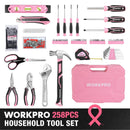 WORKPRO 258PCS / 284PCS Complete Household Tool Set - Pink Ribbon