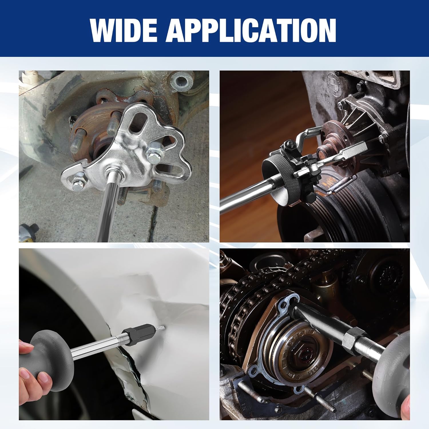 Slide hammer puller used on wheel bearing hub and axle components with external tool