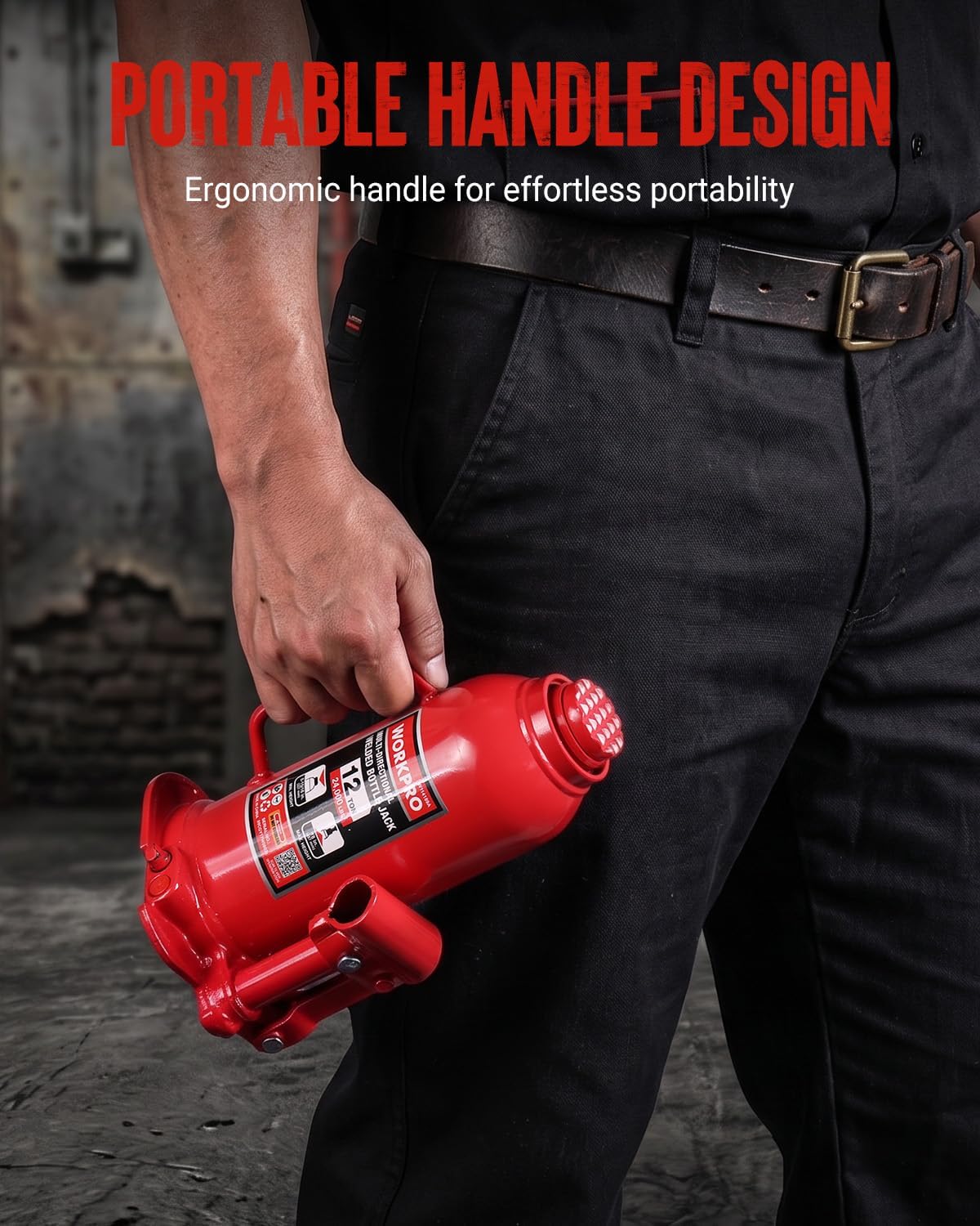 WORKPRO Bottle Jack, 12 Ton Heavy Duty Multi-Directional Welded Bottle Jack