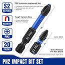 WORKPRO 16pcs PH2 Impact Phillips Screwdriver Bit Set, CNC Machined S2 Steel Tips with Magnetism, 1/4" Hex-Shank Driver Bits, 1"& 2" Long Impact Screwdriving Bits with Storage Box
