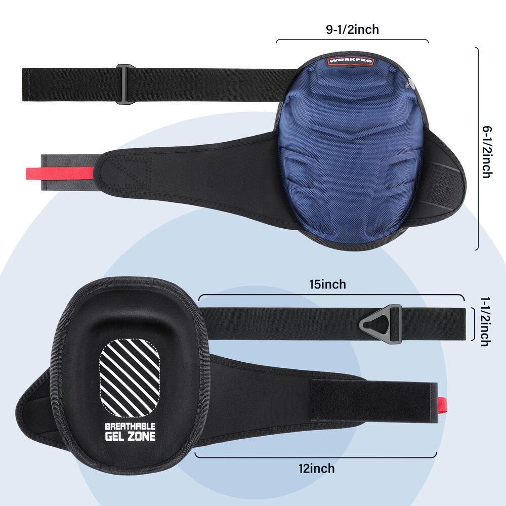 WORKPRO knee pads in black and blue with gel cushion technology, durable quality and secure fit