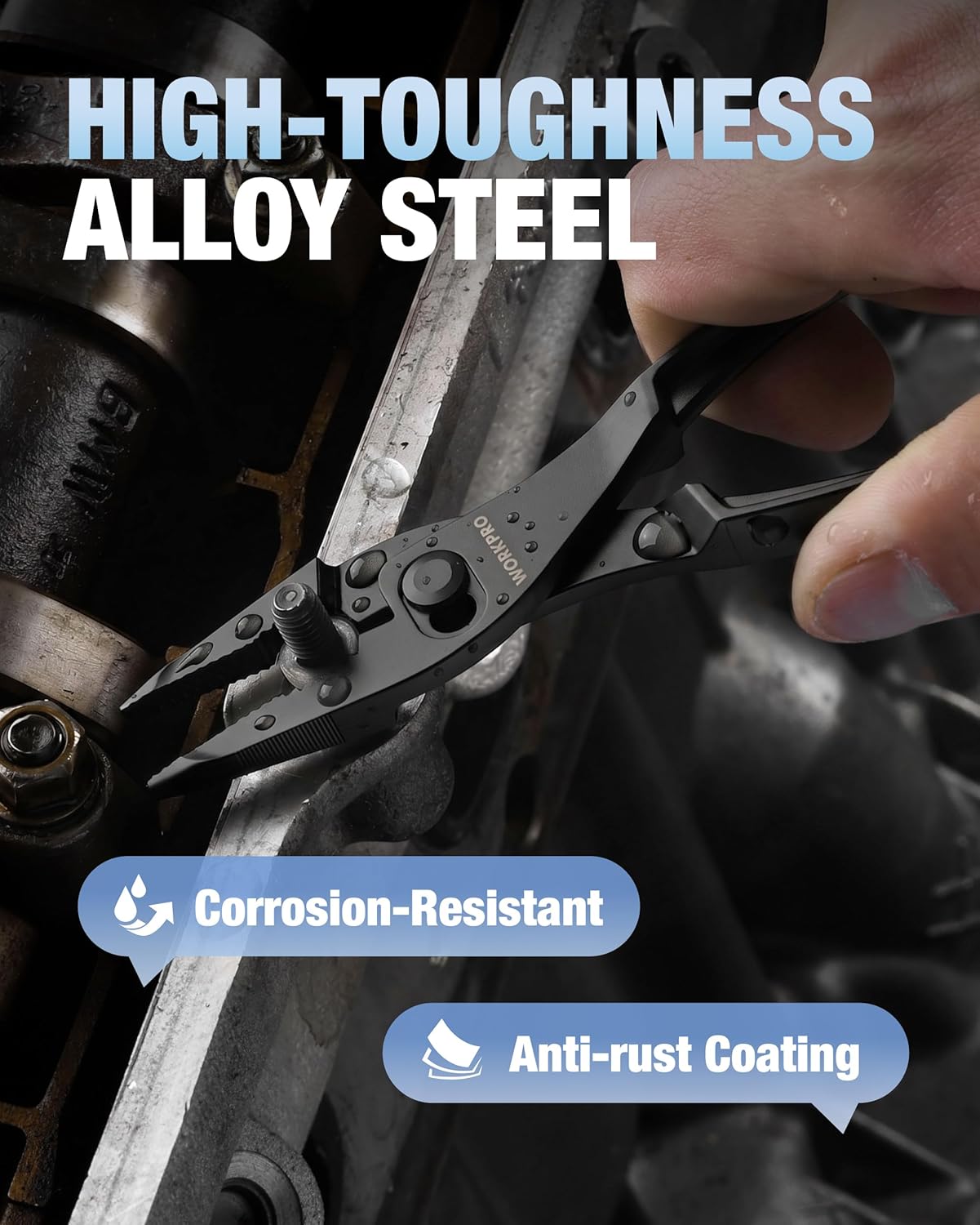 WORKPRO slip joint pliers with serrated jaws and corrosion-resistant coating
