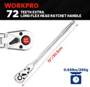 WORKPRO 1/4 inch Drive Extra Long Flex Head Ratchet, 12 Inch Long CR-V Steel Ratchet Handle with Chromium Plating, CR-MO Head, Quick Release Reversible Design, 72-Tooth