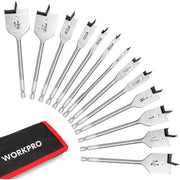 13-piece spade drill bit set with nylon storage pouch and labeled sizes