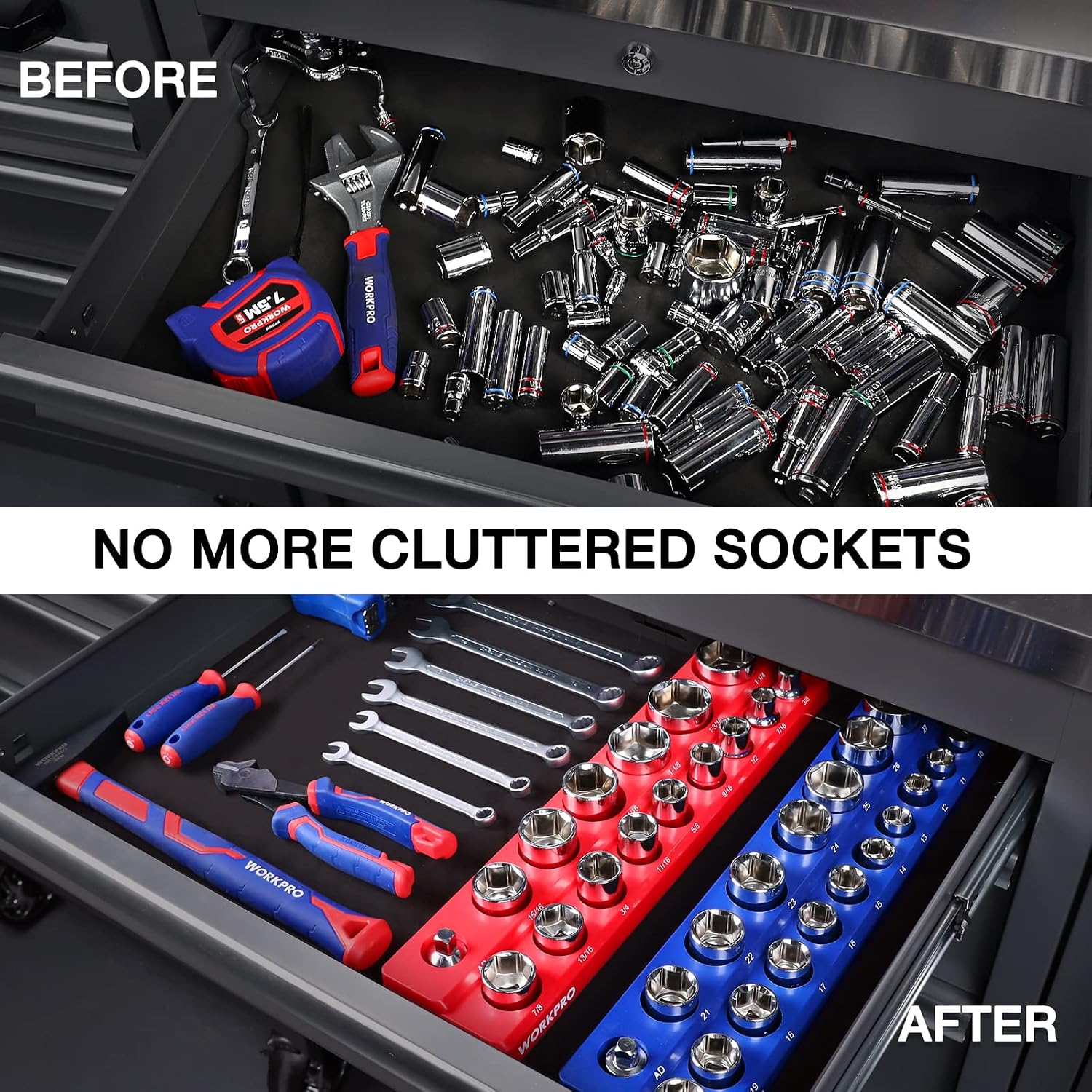 WORKPRO 1/2-inch Magnetic Socket Organizer Set (Sockets Not Included)