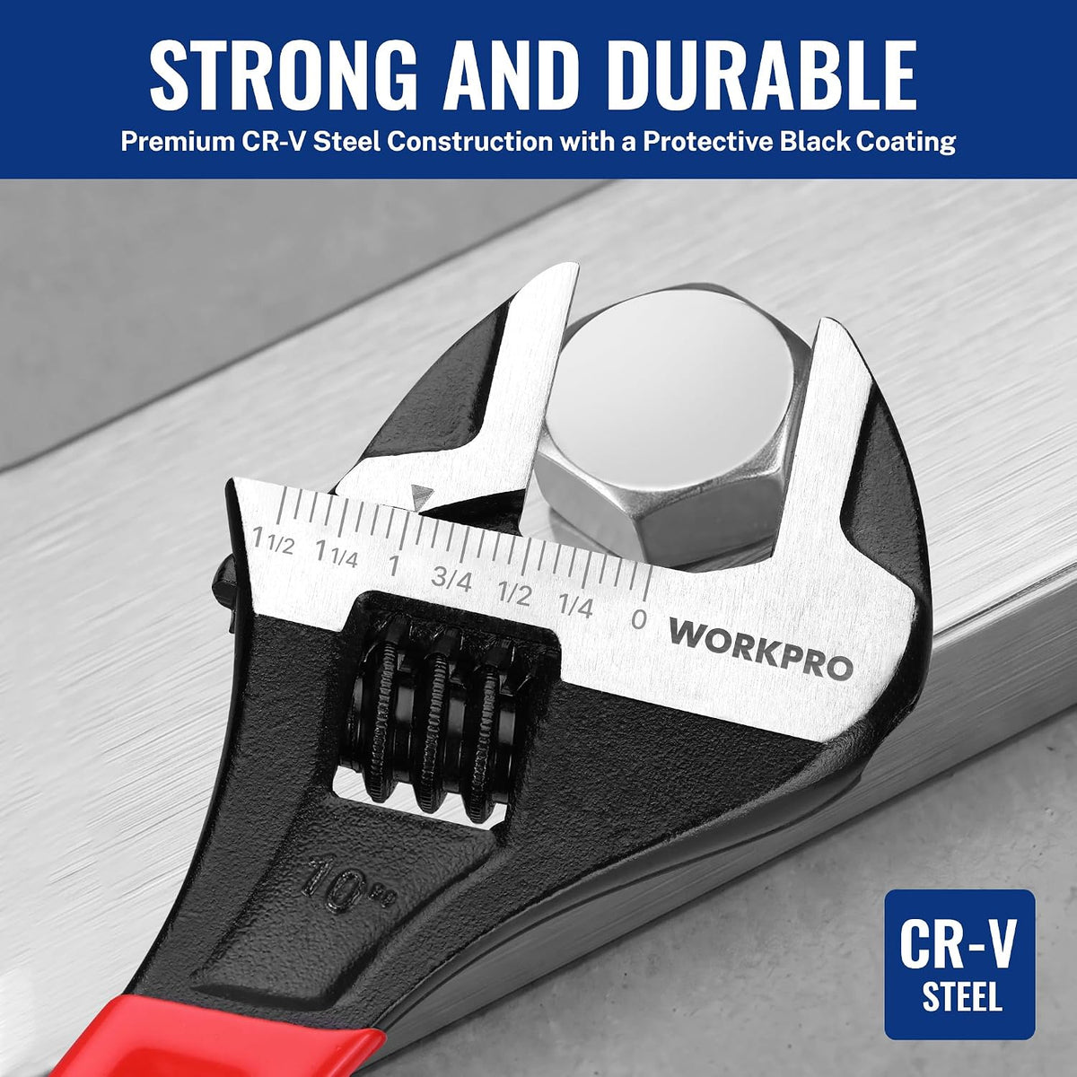 WORKPRO 2-Piece Adjustable Wrench Set, 6-Inch & 10-Inch Wide Jaw Wrenches