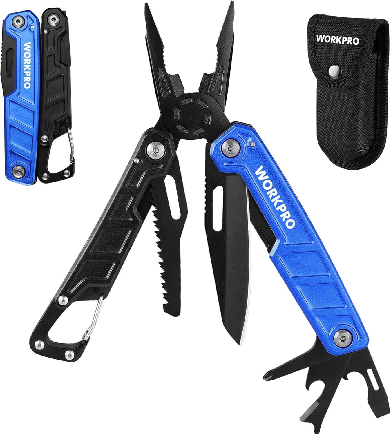 WORKPRO Multitool-11 in 1 Camping Tools with Mini Hammer-EDC Gear Multi Tools Hammer with Safety Lock and Pouch-Mini Multitools Gifts for Men and Women