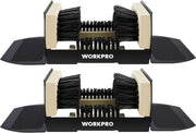 Two-row boot scrubber brush with black bristles and beige handles on a black base