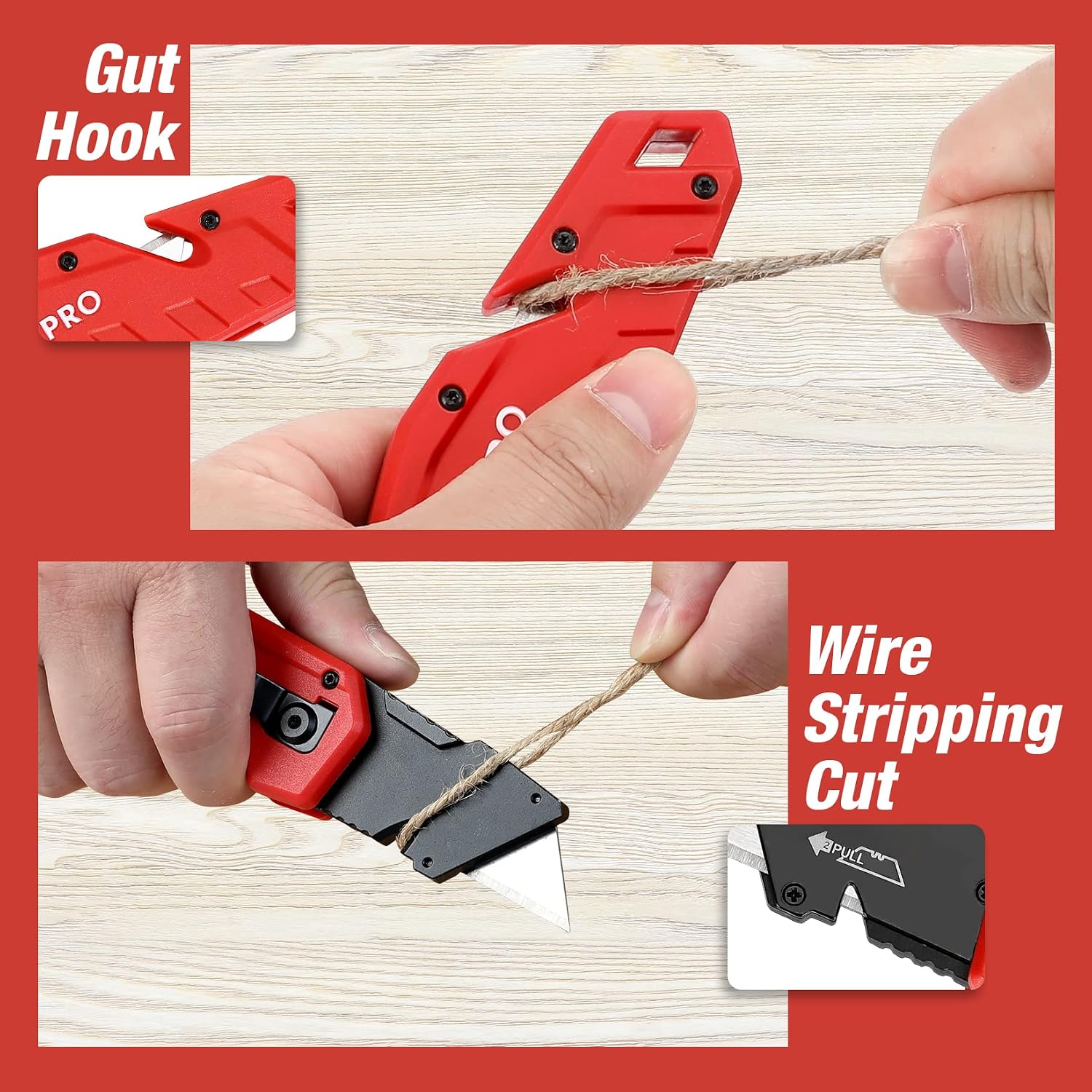 WORKPRO Folding Utility Knife Lightweight Nylon Handle Utility Cutter with 10-piece Extra Blades, Red