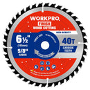 WORKPRO 6-1/2 Inch Woodworking Circular Saw Blade, 40T General Purpose Wood Cutting, Thin Kerf, Carbide Tipped, ATB Tooth, 1-Pack
