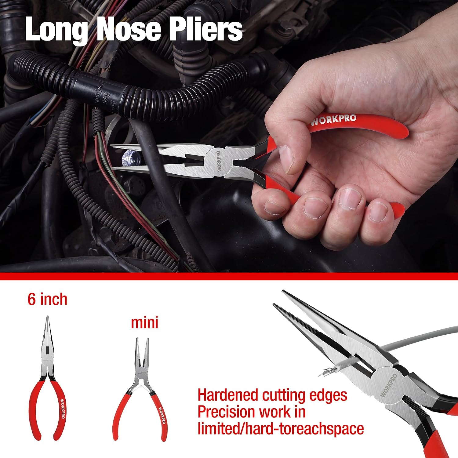 WORKPRO 7-Piece Pliers Set, Pliers Tool Set with Comfort Grip, Red | Groove Joint Plier, Long Nose Pliers, Slip Joint Pliers, Linesman Plier, Diagonal Pliers for DIY & Home Use