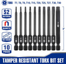 WORKPRO 10pcs Security Torx Bit Set, CNC Machined S2 Steel Star Bit Set, 3" Long Tamper Proof Torx Screwdriver bit with Magnetic Tips, Tamper Resistant Fastener Drive Bits with Storage Box