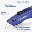 WORKPRO Premium Utility Knife, Retractable All Metal Heavy Duty Box Cutter, Quick Change Blade Razor Knife, with 10 Extra Blades - Blue
