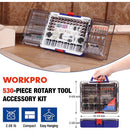 WORKPRO 530-Piece Rotary Tool Accessory Kit, Rotary Tool Bits for Easy Cutting, Grinding, Sanding, Polishing, Cleaning, Drilling, Carving and Engraving