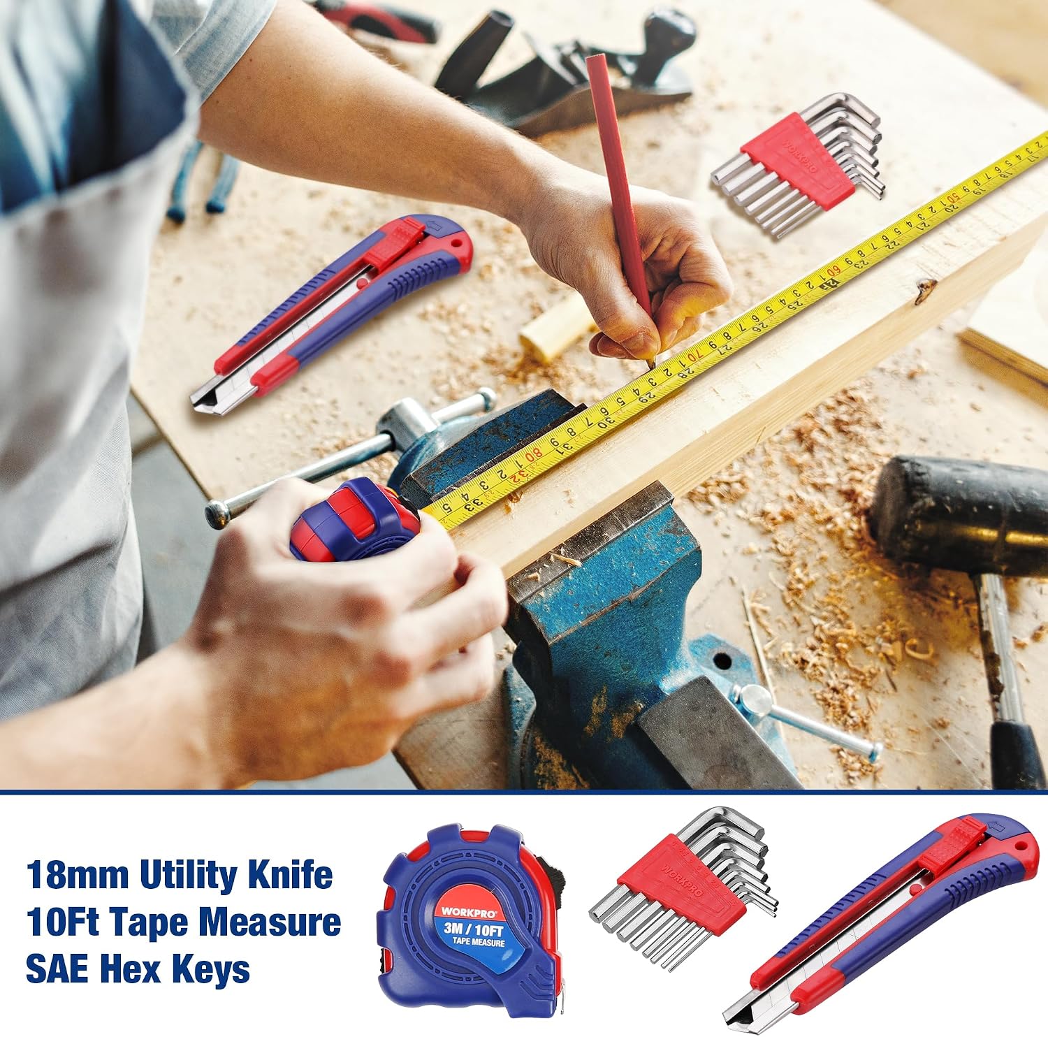 WORKPRO 100 Pcs kitchen drawer hand tool set with easy carrying pouch, innovation quality and durable secure use