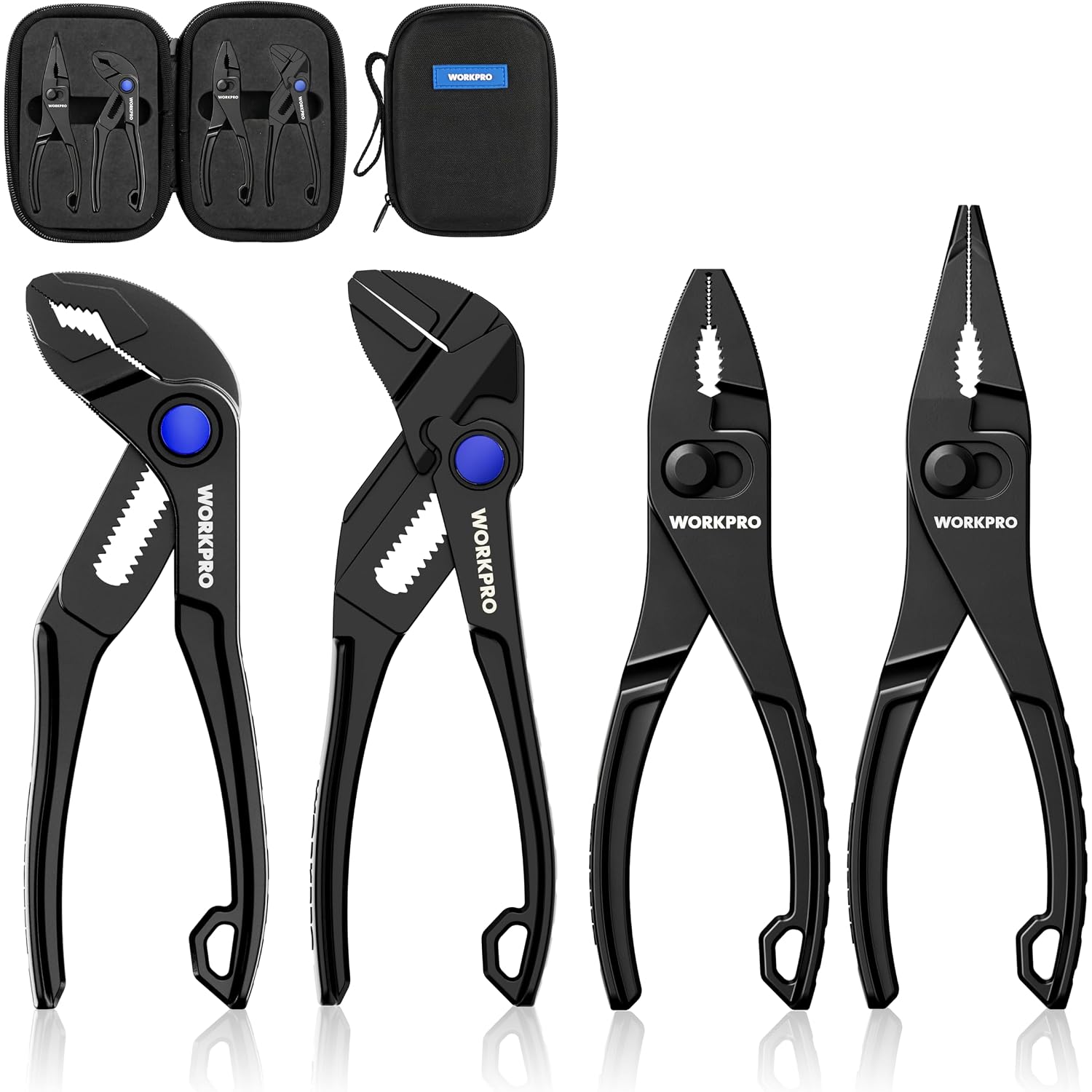 WORKPRO black mini pliers set with carrying case and four different pliers