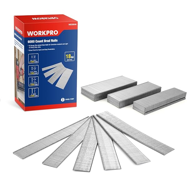 WORKPRO 18 Gauge Brad Nails, 2'',1-1/2'',1-1/4'', 3/4'' 6000 Count Universal Brad Nails for Pneumatic, Electric Brad Nailer