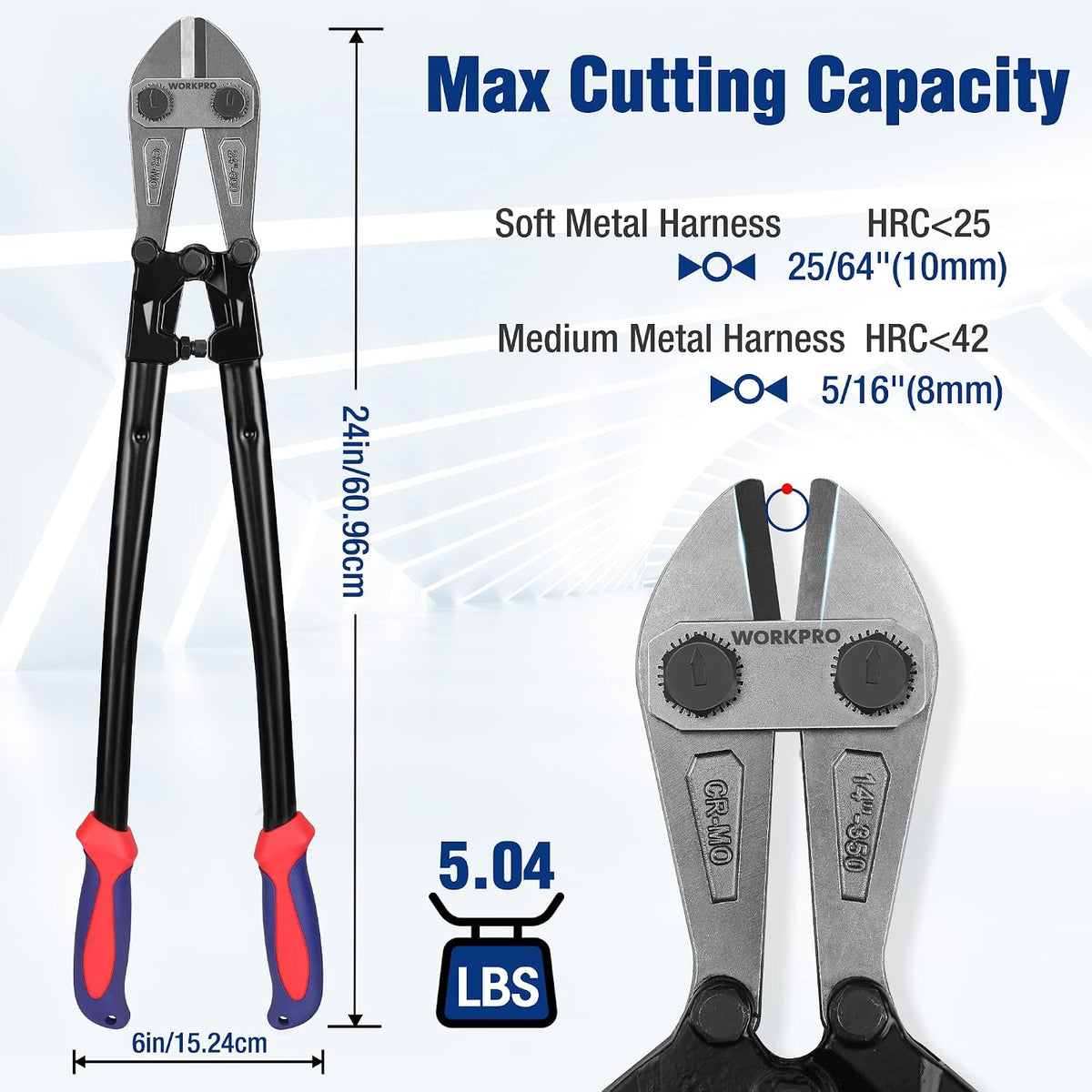 WORKPRO Bolt Cutter, Bi-Material Handle with Soft Rubber Grip, 24", Chrome Molybdenum Steel Blade