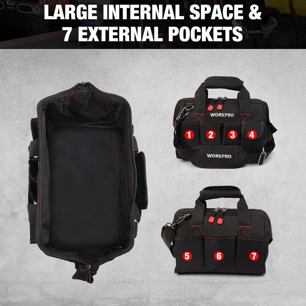 WORKPRO 12-inch Close Top Wide Mouth Storage Tool Bag