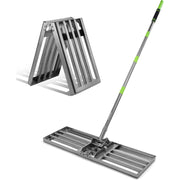 Lawn leveling rake with steel leveling head and green adjustable telescoping handle