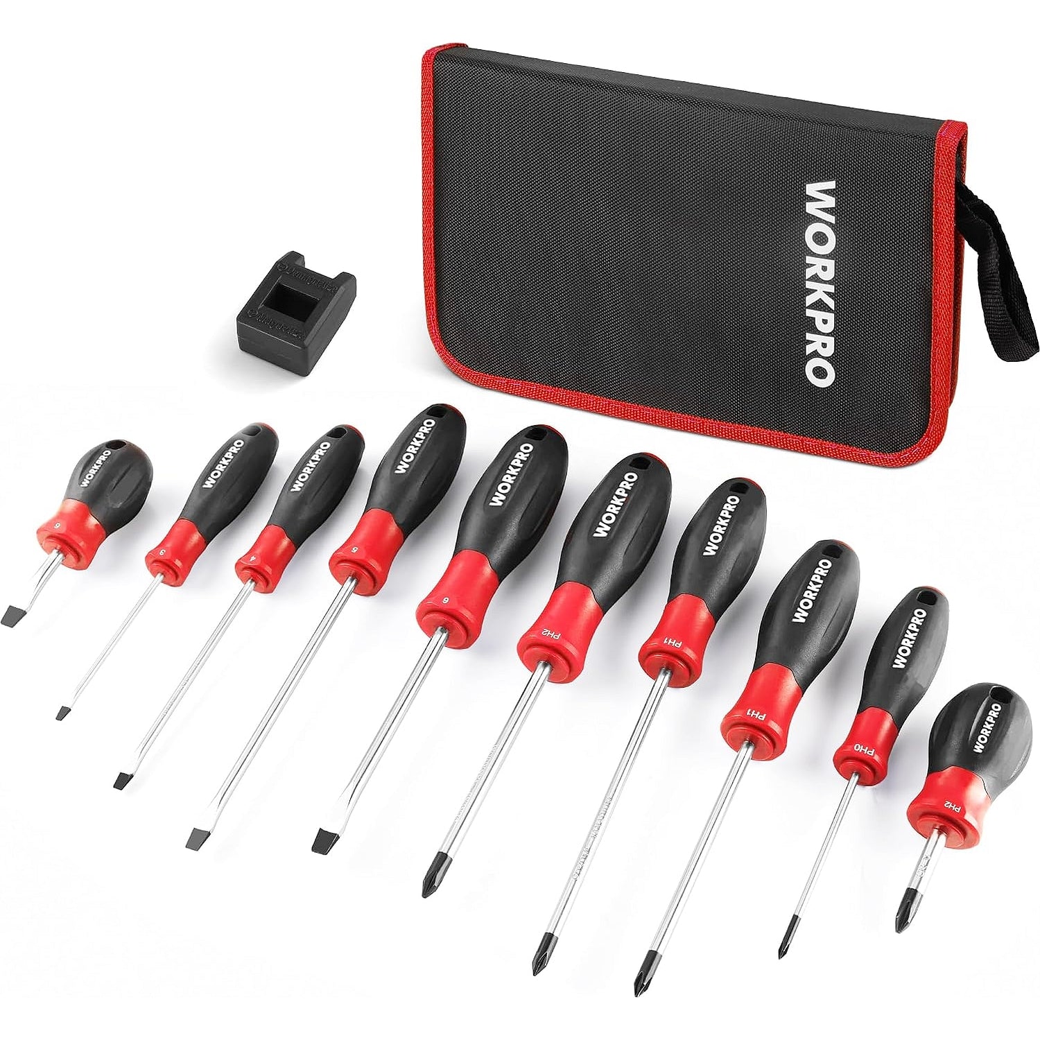 WORKPRO 10-Piece Magnetic Screwdriver Set with Pouch, Red