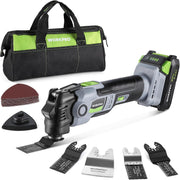 Cordless oscillating multi tool kit with carrying bag and assorted sanding and cutting blades