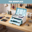 WORKPRO Small Desktop Drawer Organizer with 2 Drawers, Flip-Top Lid, Durable ABS Storage Box with PP Feet Pads, Lightweight Storage Case for Office Supplies, Desk Accessories and Crafts - Blue and White