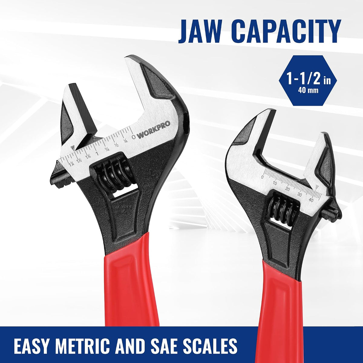 WORKPRO 12-Inch Adjustable Wrench, Wide Jaw Cr-V steel Wrench