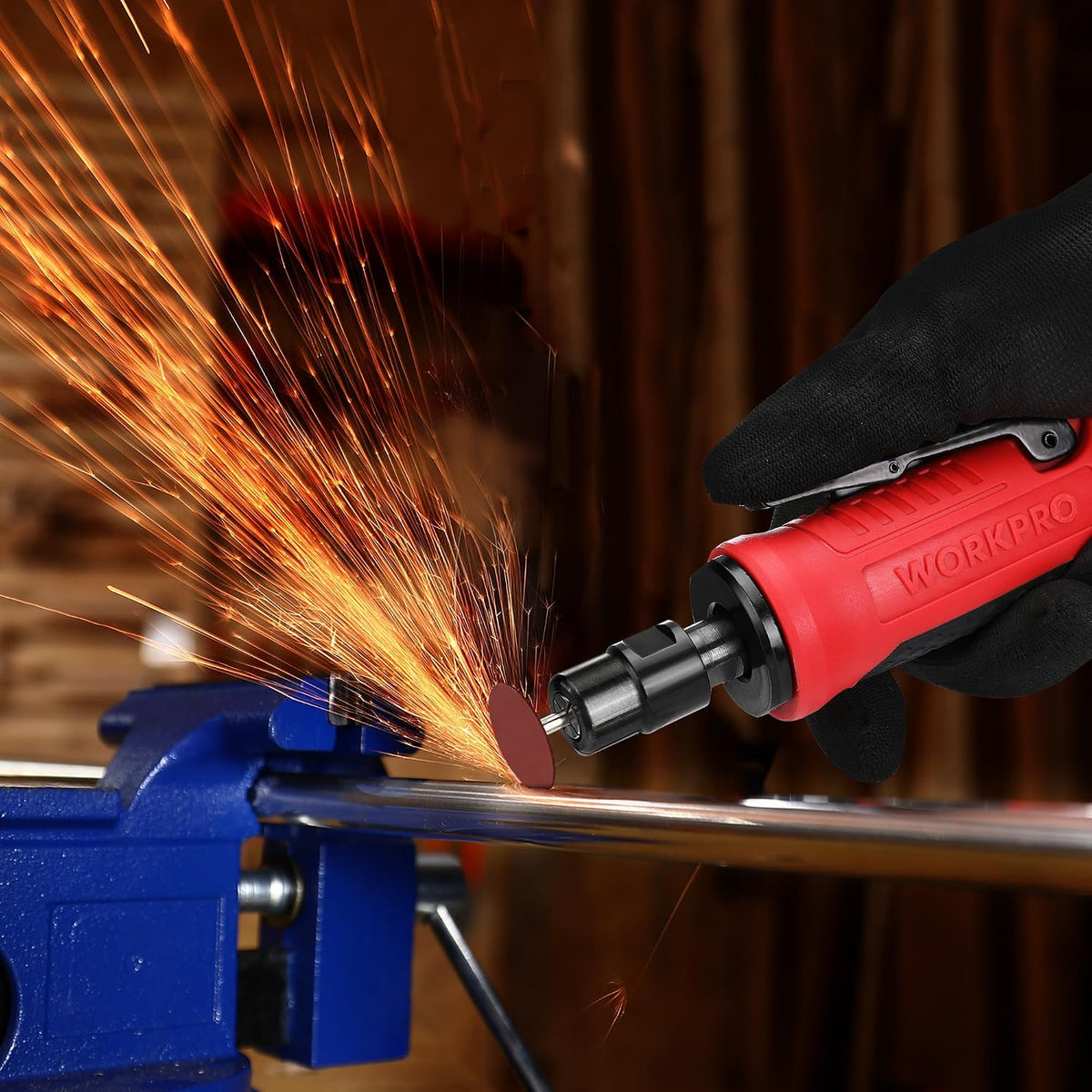WORKPRO Air Die Grinder, 1/4-Inch Pneumatic Straight Die Grinder, 25000RPM, Air-Powered Die Grinder 1/4" & 1/8" Collets Included