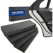 Stacked black garage car door bumper guards with textured mesh and adhesive strip backing
