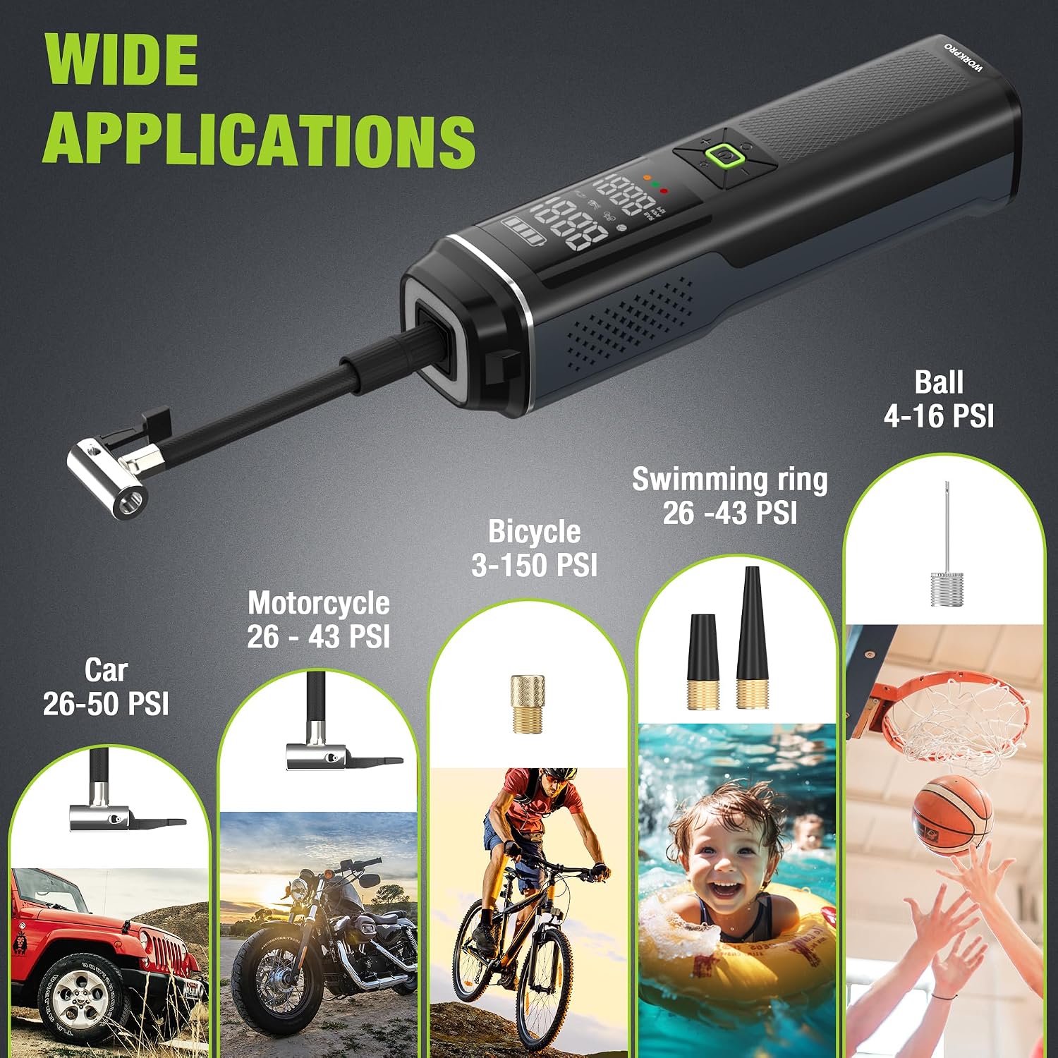 WORKPRO Tire Inflator Portable Air Compressor, 12V 7500mAh