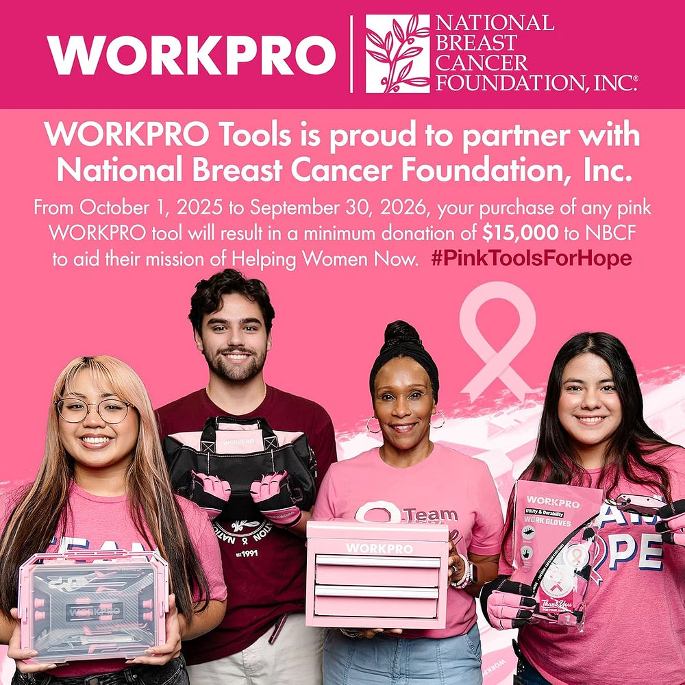 Pink WORKPRO mini stapler set boxes held by team members