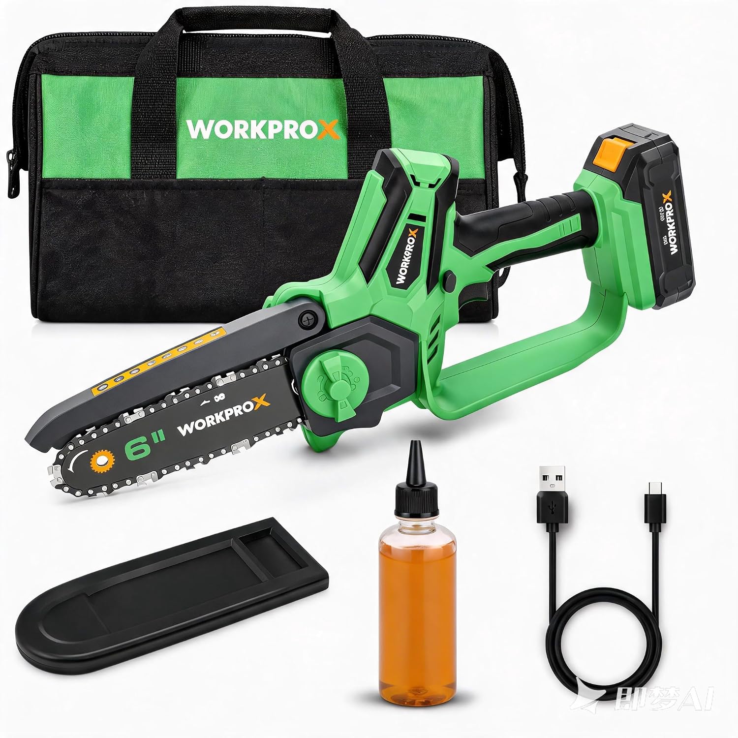 WORKPROX 20V Cordless 6 inch Electric Mini Chainsaw with Type-C Fast Charging 2.0Ah Battery