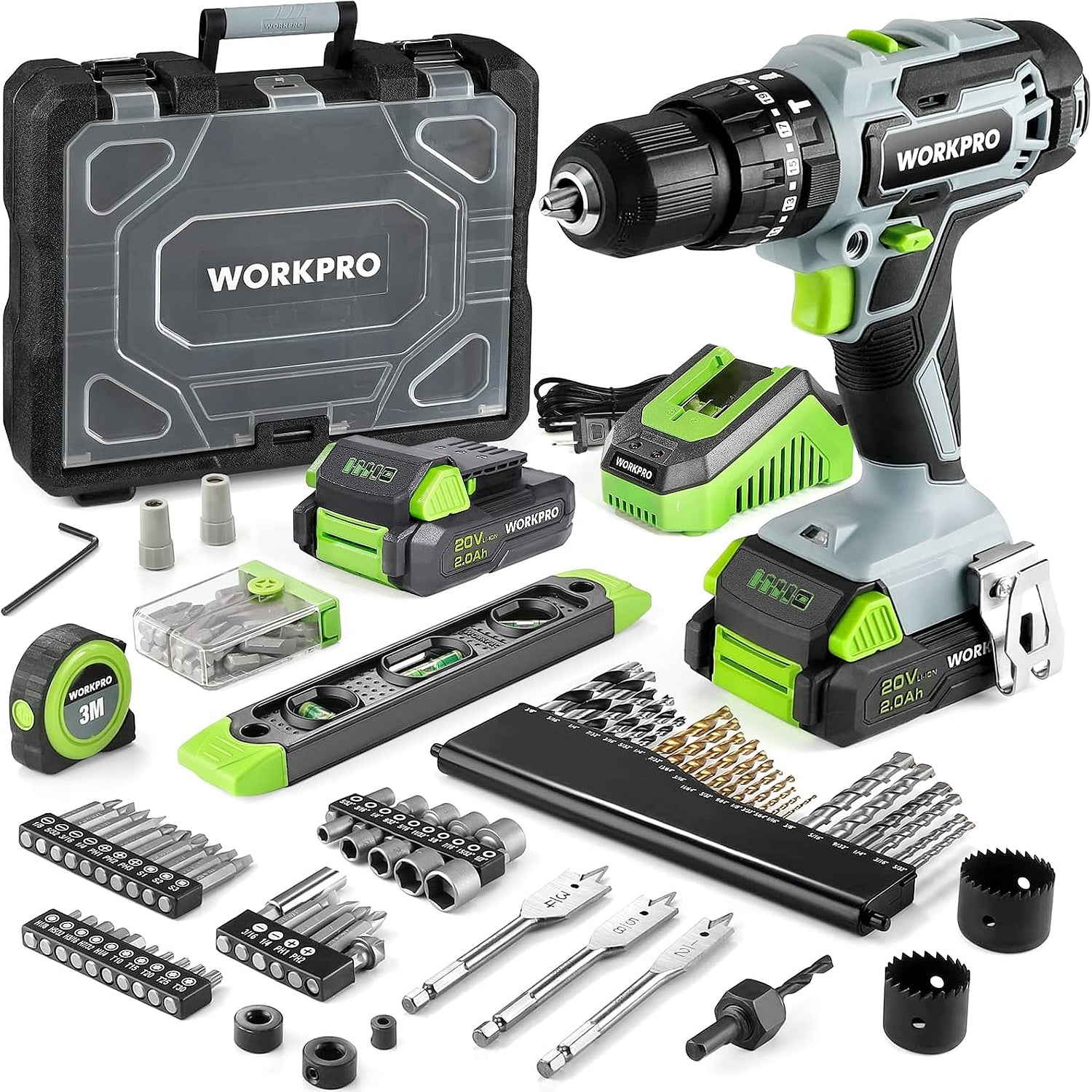 WORKPRO 20V Max cordless drill driver set with quality innovation, durable secure design and convenient LED light