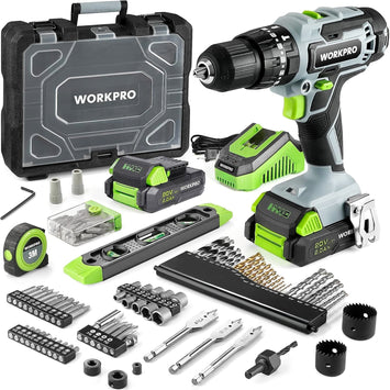 WORKPRO 20V Max Cordless Drill Driver Set, Electric Power Impact Drill Tool with 102 Pieces Accessories, 2 x 2.0Ah Li-ion Batteries with Fast Charger