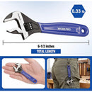 WORKPRO 6-Inch Compact Adjustable Wrench, Wide Jaw Cr-V Steel Black Oxide Finish, for Medium-Duty Use (M6¨CM16 Bolts), Metric & SAE Scales, for Home, Garage, DIY & Light Workshop Applications