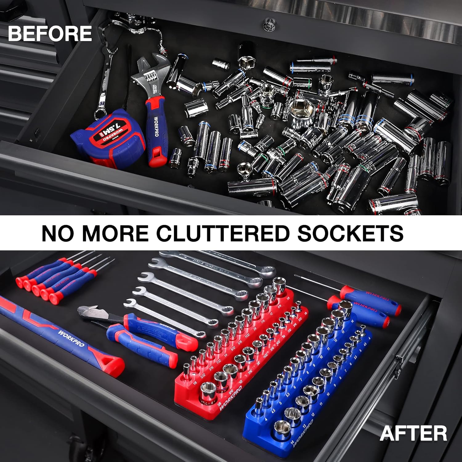 WORKPRO 1/4-inch Magnetic Socket Organizer Set (Sockets Not Included)
