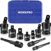 Blue case with black CR-MO impact socket adapters, reducers, universal joints, and hex extensions