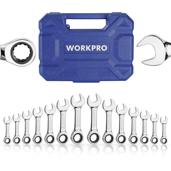 WORKPRO 14-Piece Ratcheting Combination Stubby Wrench Set