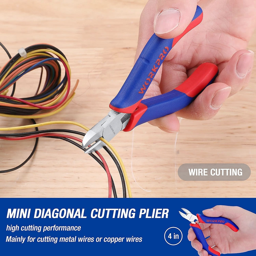 WORKPRO mini diagonal cutting plier with blue-and-red insulated handles