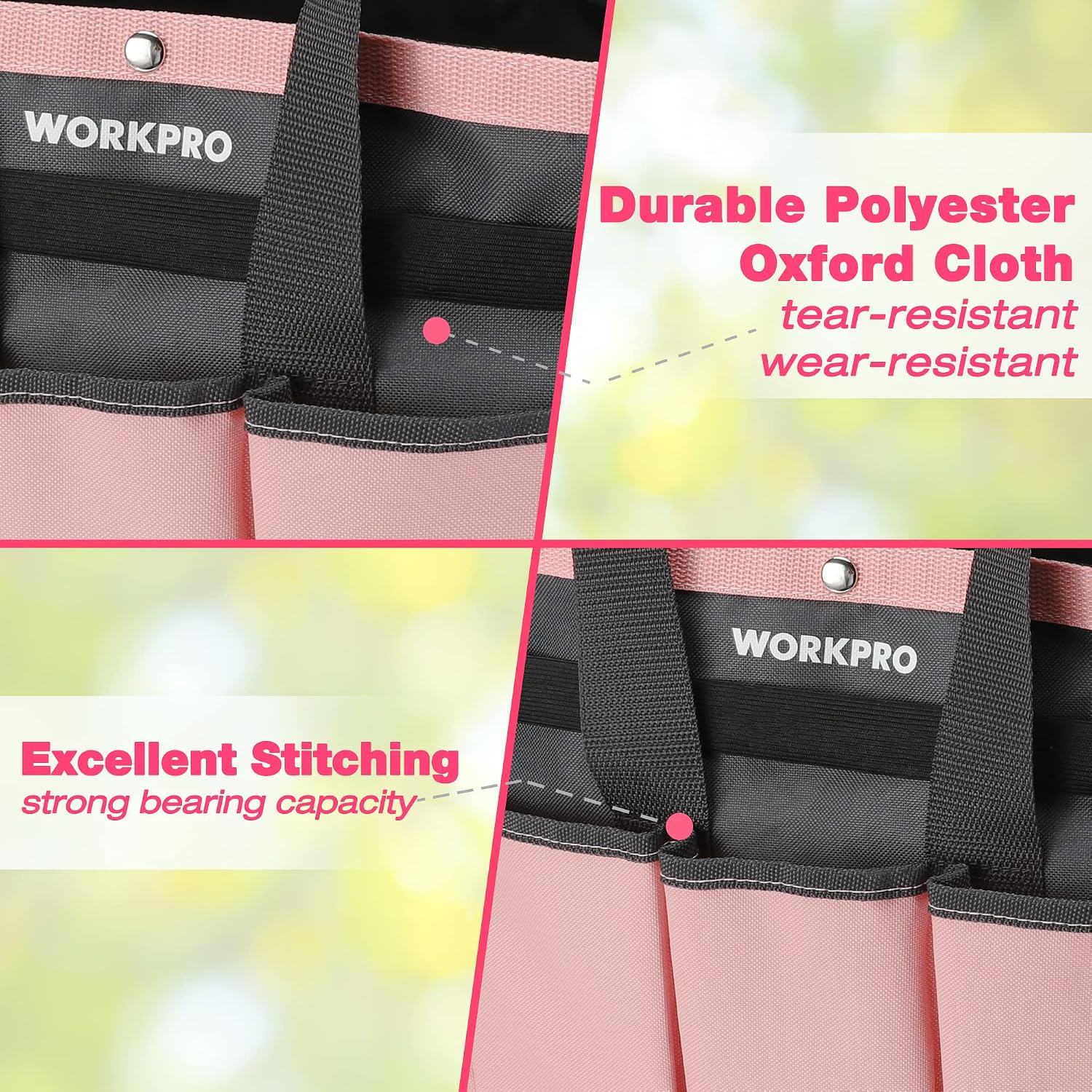 Workpro Garden Tool Bag by WORKPRO in pink and black with innovation quality and durable secure storage