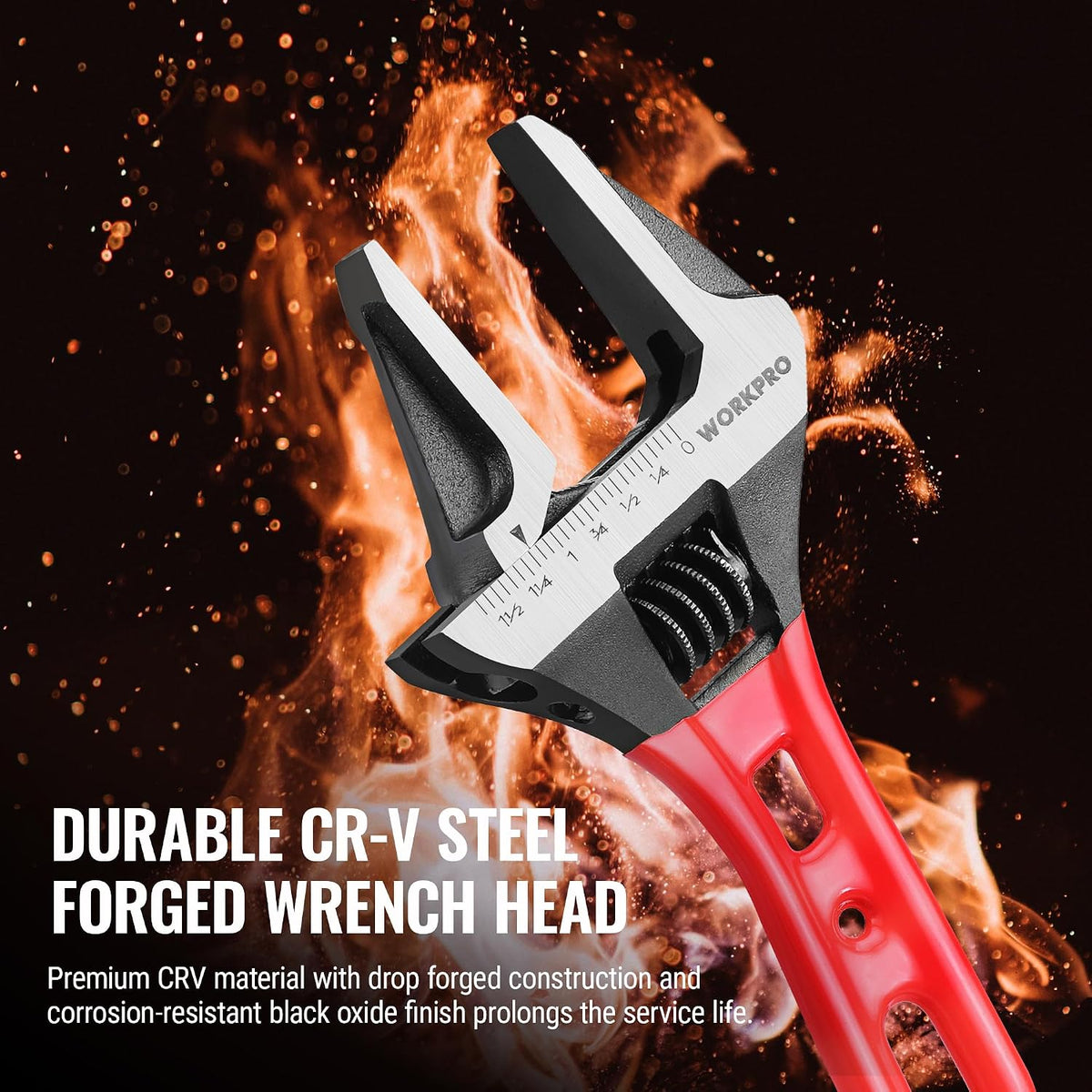WORKPRO 6" Stubby Adjustable Wrench, 1-5/8" Extra Wide Jaw Opening