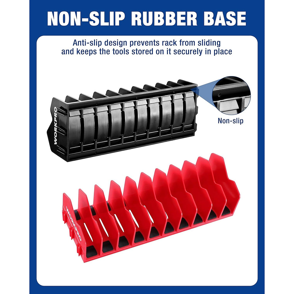 WORKPRO plier rack with non-slip rubber base, red and black angled slot holders
