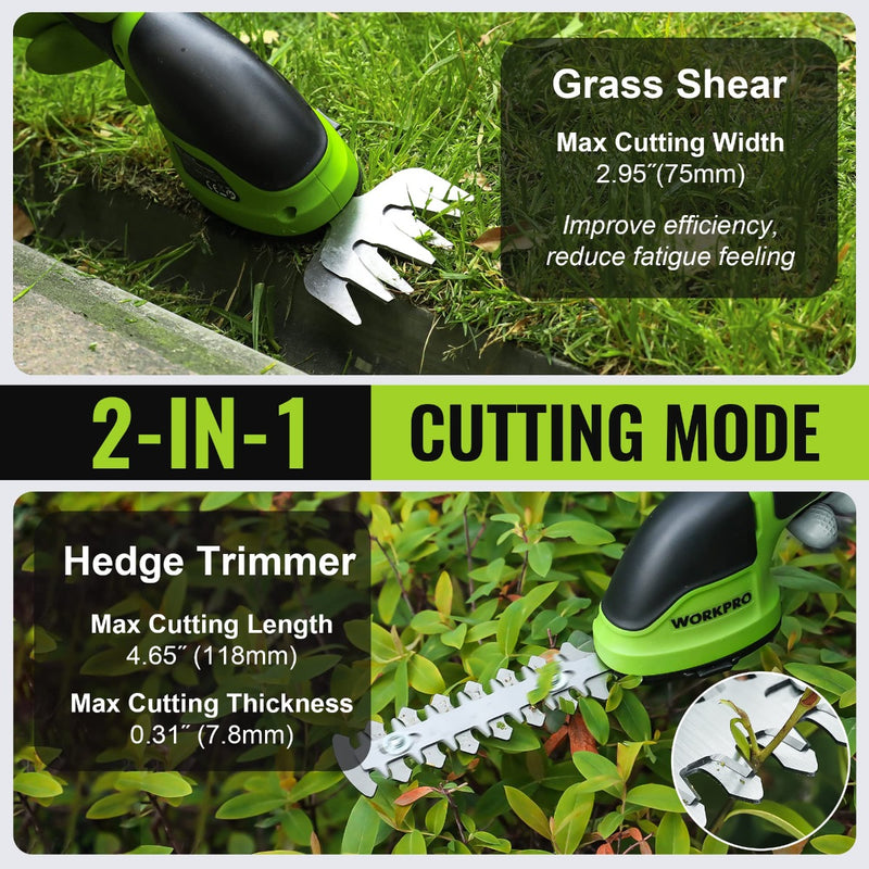 WORKPRO 2 in 1 Handheld 3.6V Electric Cordless Shrubbery Trimmer Hedge Shears/Grass Cutter