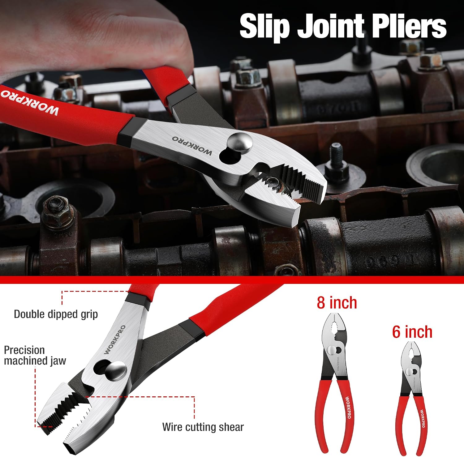 WORKPRO 7-Piece Pliers Set, Pliers Tool Set with Comfort Grip, Red | Groove Joint Plier, Long Nose Pliers, Slip Joint Pliers, Linesman Plier, Diagonal Pliers for DIY & Home Use