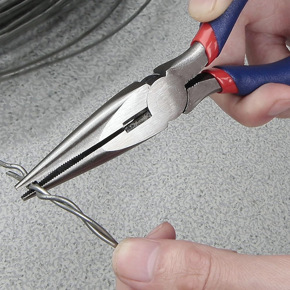 Diagonal cutting pliers with blue and red insulated handles